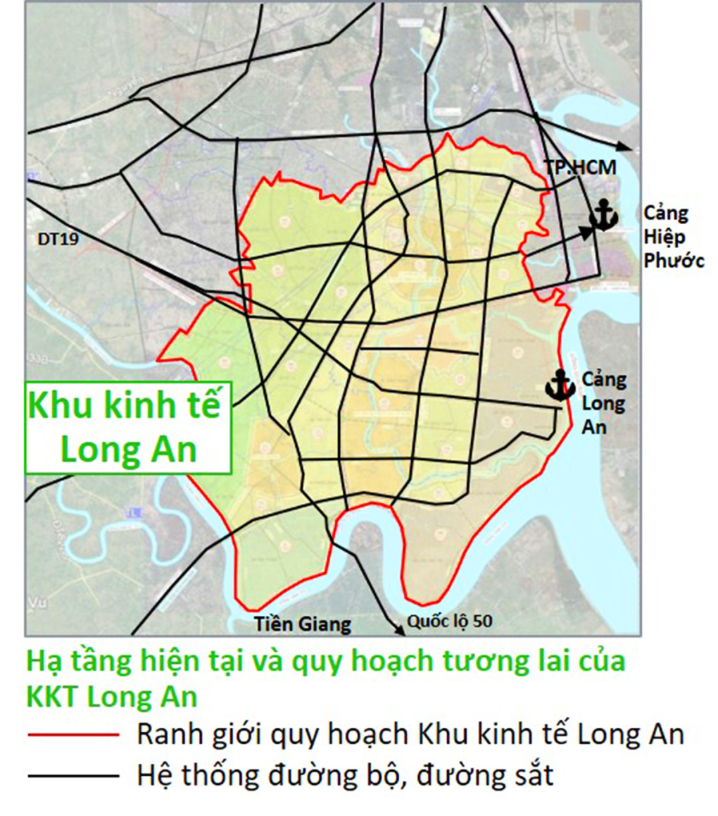 Long An: Quy hoạch Cần Giuộc vào siêu khu kinh tế 32.000 ha 1 Sơ đồ Khu Kinh tế Long An 32.000 ha tại Cần Giuộc và Cần Đước